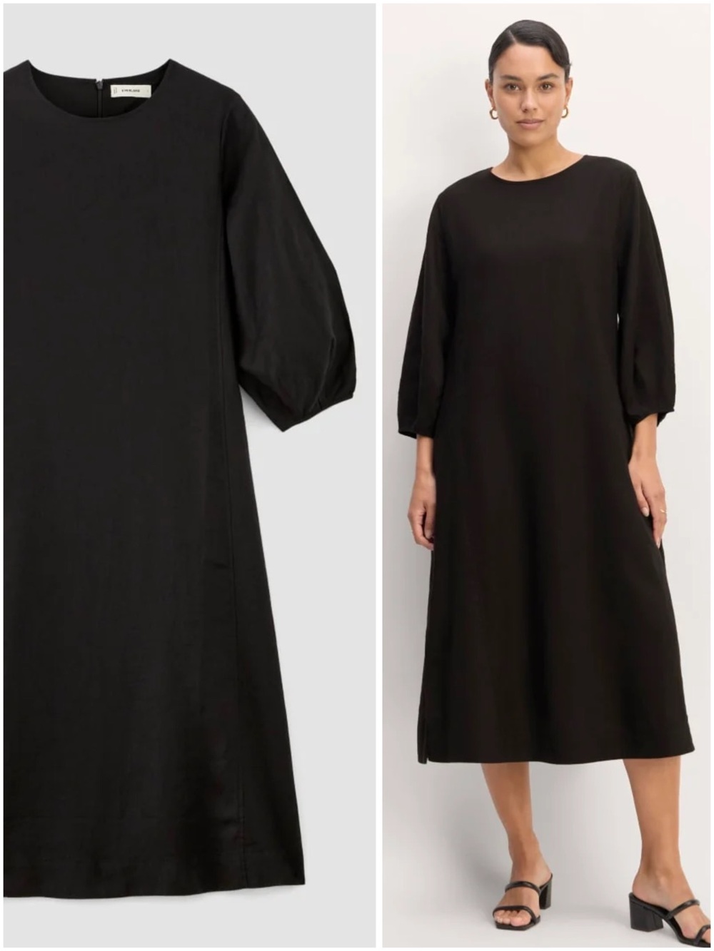 Everlane The Linen A-Line Midi Dress Black Size 16 Long Sleeve Linen NWOT